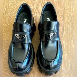 Prada brushed leather Monolith loafers in 36.5